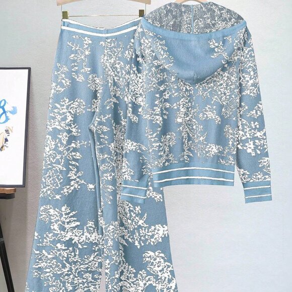 Baby Blue Casual Women's Printed 2-Piece Sweater Set - Picture 2 of 6